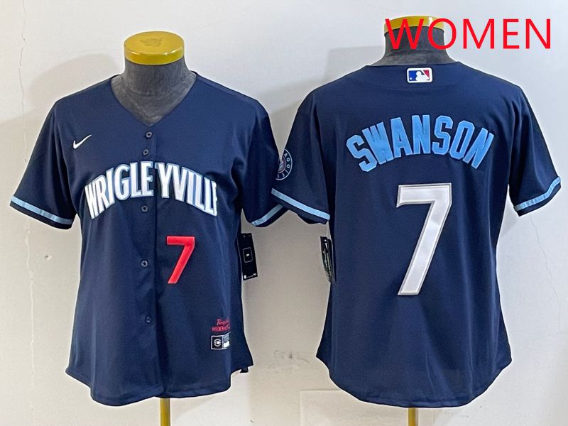 Women Chicago Cubs #7 Swanson Blue City Edition Game 2025 Nike MLB Jersey style 4